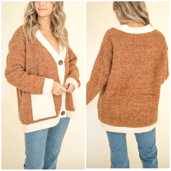 PINCH Chic Fuzzy Thick Camel Cardigan - Picture 2 of 8